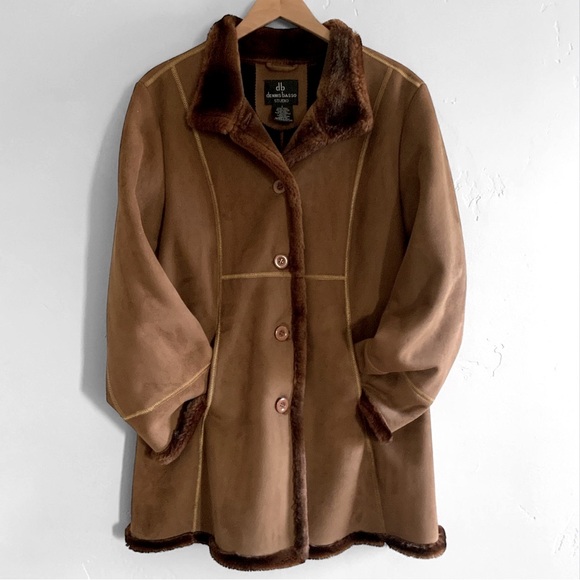 Dennis Basso VTG Faux Suede / Fur Mid-Length Brown Coat Jacket Womens Size Large - Picture 12 of 16
